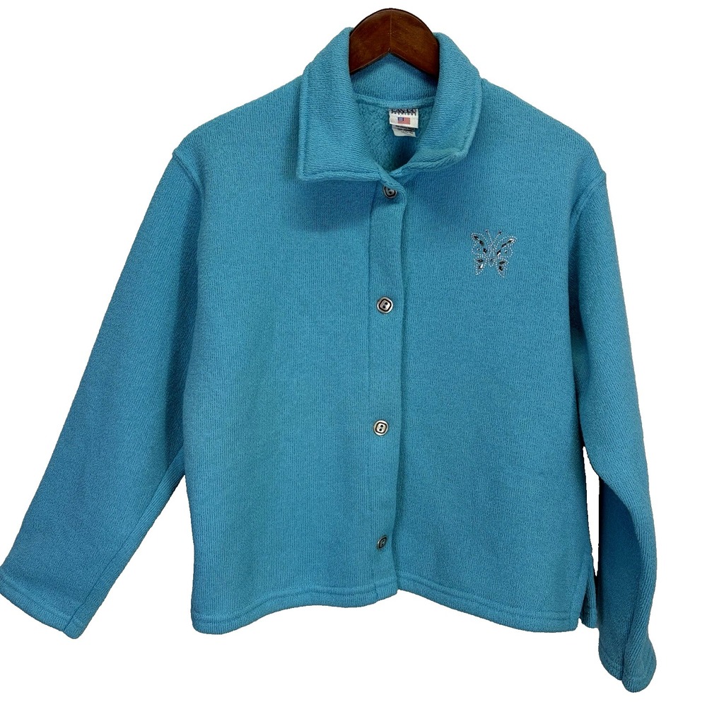 Can-Do Fashion Woman's Fleece Lined Cardigan Size L Blue Grandmacore Cottagecore